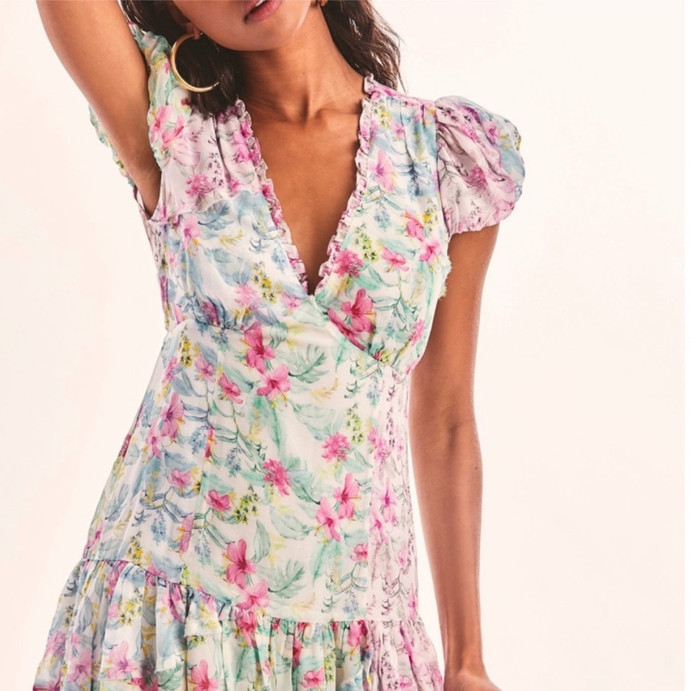 Loveshackfancy Russ ruffled floral print georgette mini dress